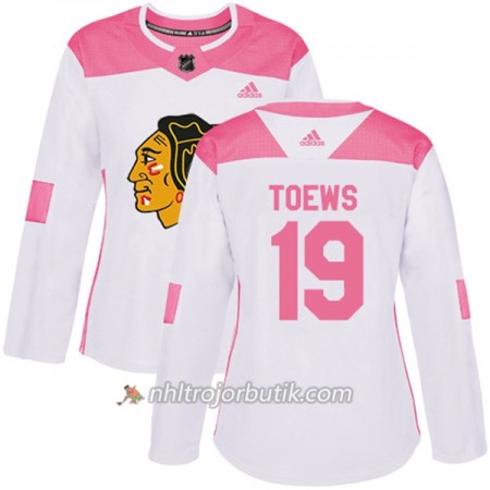 Dame Ishockey Chicago Blackhawks Tröja Jonathan Toews 19 Adidas 2017-2018 Vit Rosa Fashion Authentic